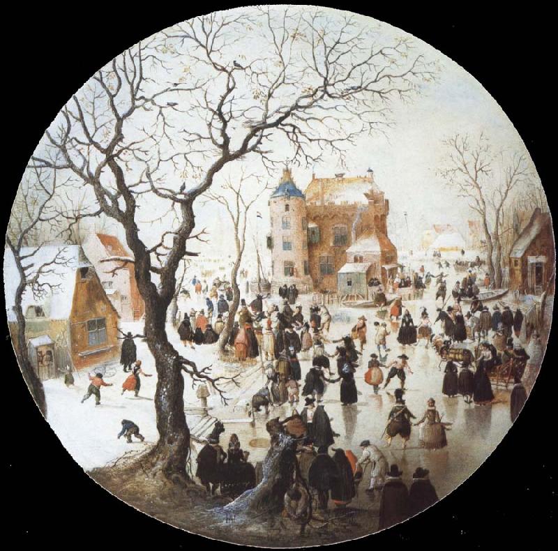 Hendrick Avercamp A Winter Scene with Skaters near a Castle Sweden oil painting art